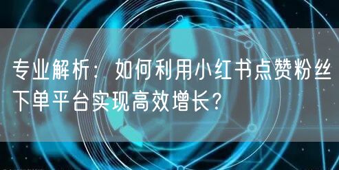 专业解析：如何利用小红书点赞粉丝下单平台实现高效增长？